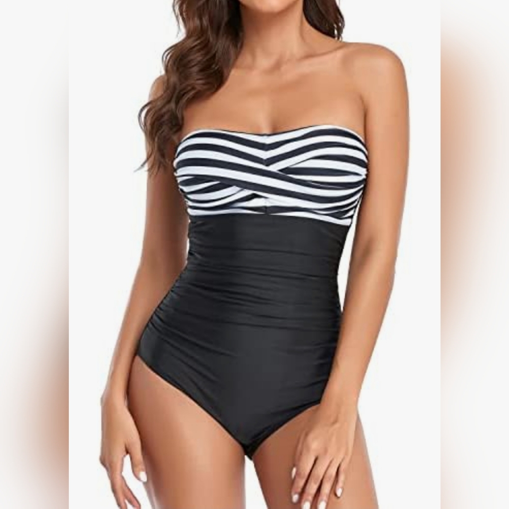 Smismivo BNWT Strapless  Swimsuit Retro Bandeau Flat Tummy One Piece - XXL
